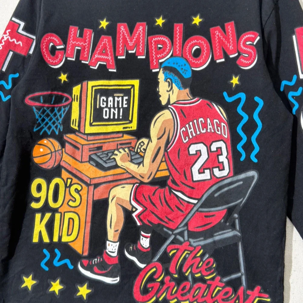 90's Kid BrandMakers Long Sleeve Shirt Mens Medium Black Retro Gaming Basketball